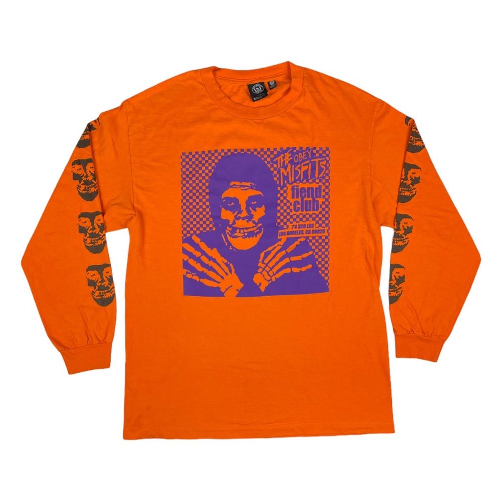 Obey X The Misfits Fiend Club Rock Orange L/S Graphic Shirt Men’s L GUC